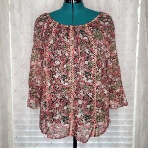 Sz XL Chiffon Floral Peasant Renaissance Ren‎ Fest Boho Country Flower Power Top